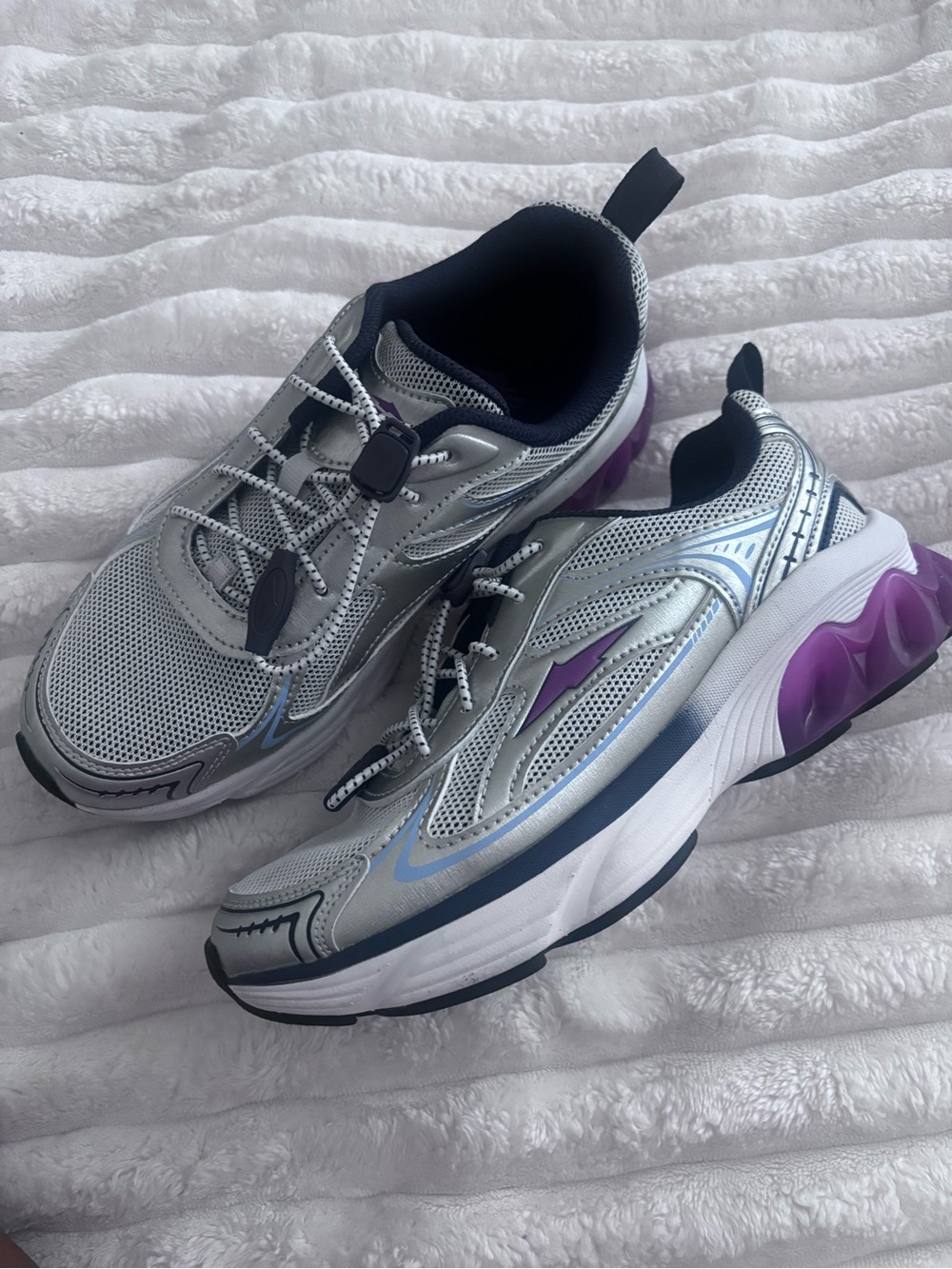 Avia Silver Athletic Running Shoes with Purple Accents